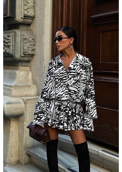 Zebra Desen Gömlek Elbise