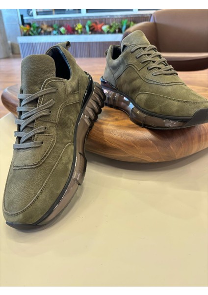 10000 Haki Hakiki Deri Erkek Sneakers - Erkek Spor Ayakkabı