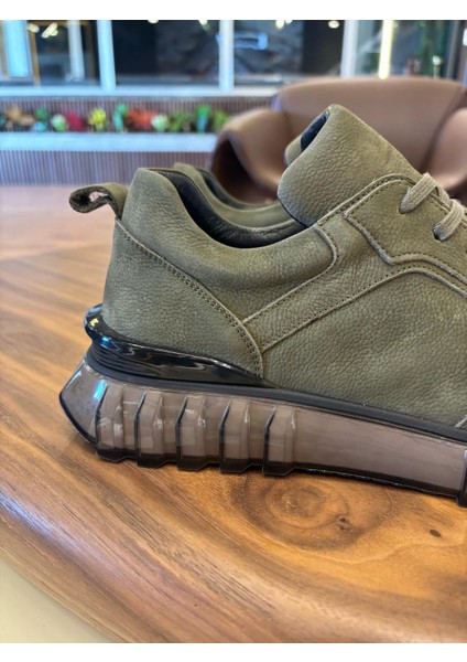 10000 Haki Hakiki Deri Erkek Sneakers - Erkek Spor Ayakkabı modelleri