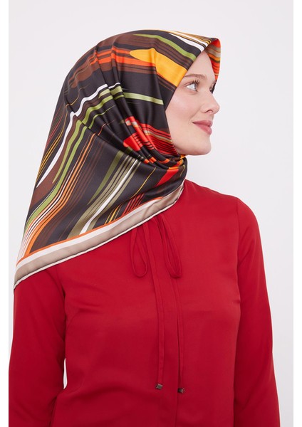 Turuncu Fırça Desen Trend Twill Eşarp