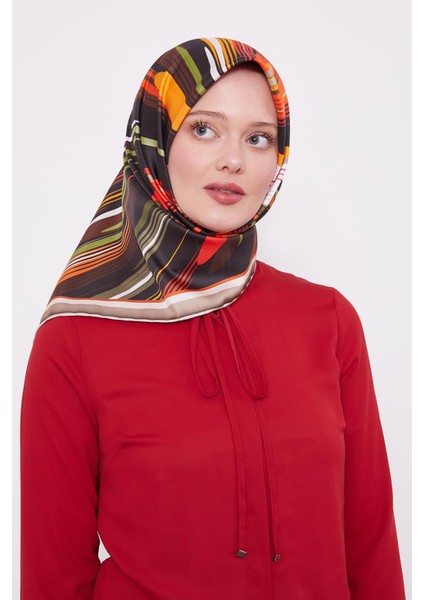 Turuncu Fırça Desen Trend Twill Eşarp