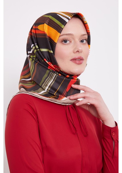 Turuncu Fırça Desen Trend Twill Eşarp