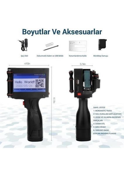 Powermaster PM-10878 4.3'' Dokunmatik Ekranlı Şarjlı Endüstriyel El Tipi Portatif Mürekkep Yazıcı