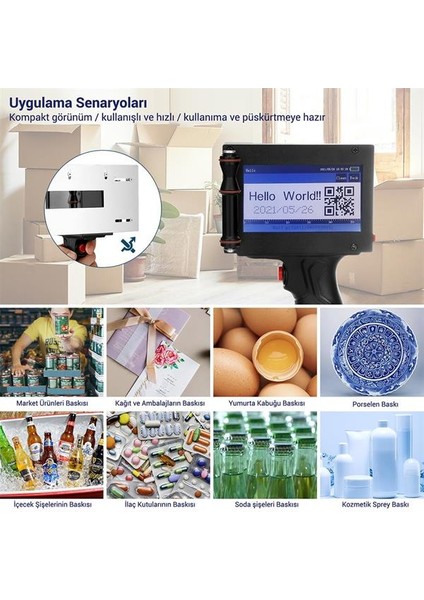 Powermaster PM-10878 4.3'' Dokunmatik Ekranlı Şarjlı Endüstriyel El Tipi Portatif Mürekkep Yazıcı