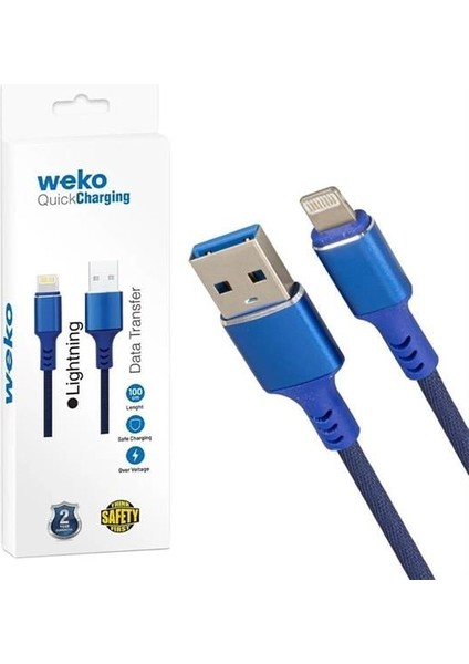 Weko WK-22025 USB To Lightning Örgülü Siyah Telefon Şarj Kablosu