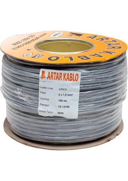 Artar 2x1.5 mm Liycy 100 Metre Bakır Hoparlör Kablosu