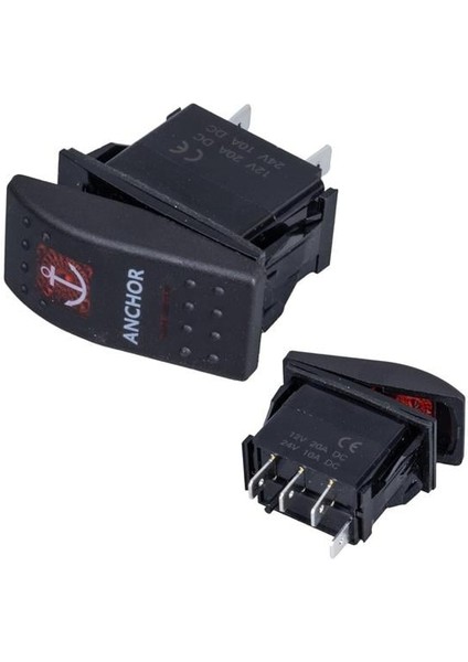 Powermaster Çapa Irgatı Sembollü Yaylı Işıksız 3 Pinli On-Off 12-24V Marin Switch