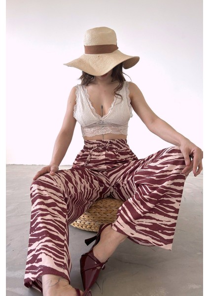 Desenli Belden Lastikli Pantalon