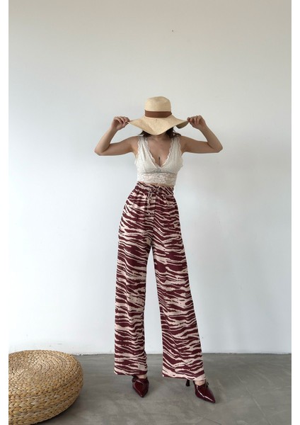 Desenli Belden Lastikli Pantalon