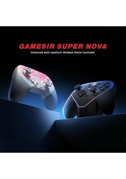 Super Nova Wireless Gaming Controller For Pc/switch/ios/android, Hall Effect Stick & Trigger, Rubberized Grips, Rgb Lighting, Swappable Abxy, Detachable Faceplate, 1000MAH With Charging Dock