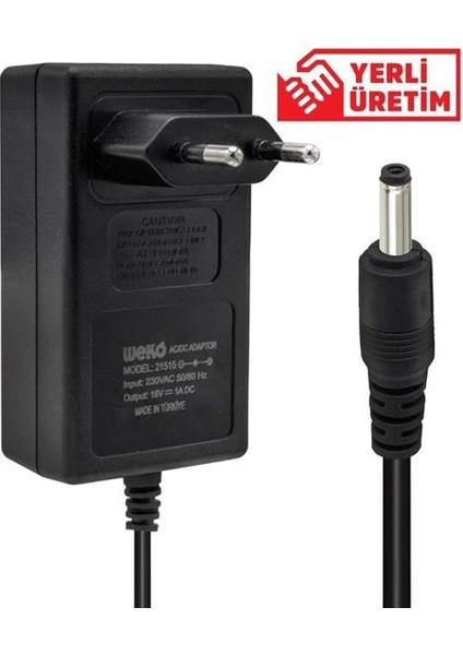 Weko 18 Volt 1 Amper Plastik Kasa Priz Tipi Adaptör 3.5*1.35 Uç