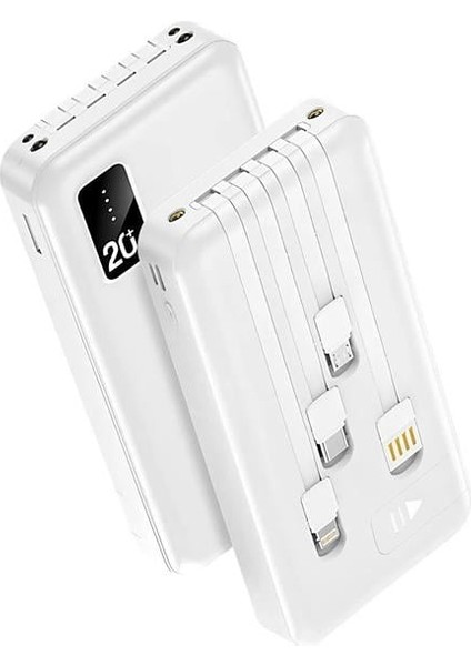 Powerway TX209 20.000MAH Kablolu Dijital Göstergeli Fenerli Powerbank Dahili Telefon Stand (Micro - Type C - Lightning)
