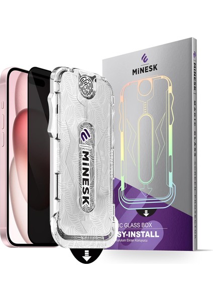 iphone 15 Için Privacy Hayalet Gizlilik Filtreli Kolay Kurulum Ekran Koruyucu Toz Bırakmayan ve Kendiliğinden Yapışan Hizalama Kitli Temperli Cam (15)