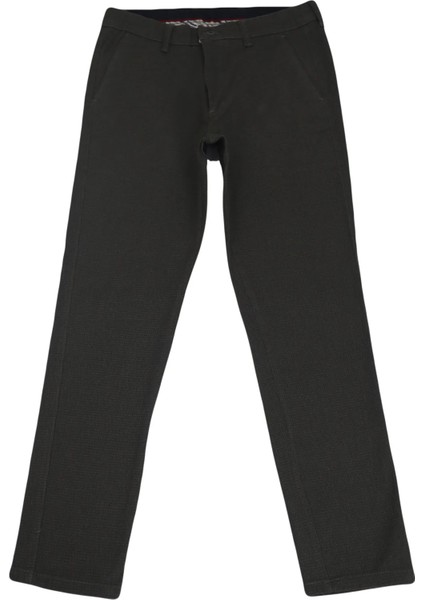 Fistan Store Erkek Haki Yeşil Yüksek Bel Rahat Kalıp Yandan Cep Boru Paça Kışlık Keten Pantolon