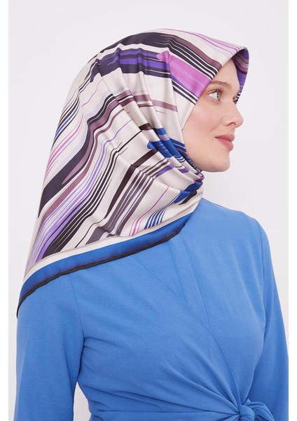 Mor Fırça Desen Trend Twill Eşarp