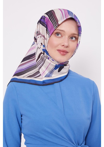 Mor Fırça Desen Trend Twill Eşarp modelleri