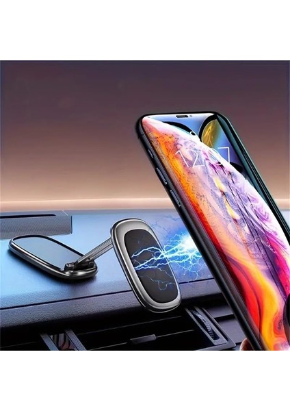 360 Derece Dönebilen Alaşımlı Metal Katlanabilir Mıknatıslı Magnetik Masaüstü ve Araç Içi Cam ve Göğüse Yapışabilen Kutu Içerişindeki Metal Aparatlar Ile Beraber Telefon Tutucusu ve Telefon Standı 033