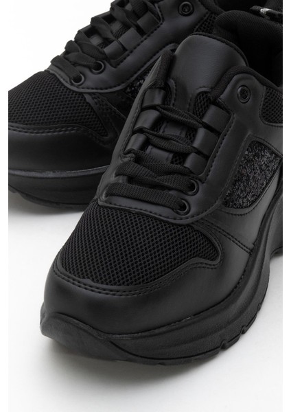 Kadın Anorak Yüksek Taban Simli Spor Ayakkab Siyah modelleri