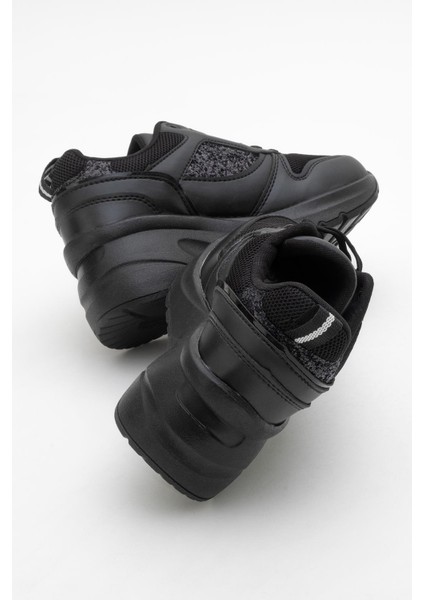 Kadın Anorak Yüksek Taban Simli Spor Ayakkab Siyah fırsatları