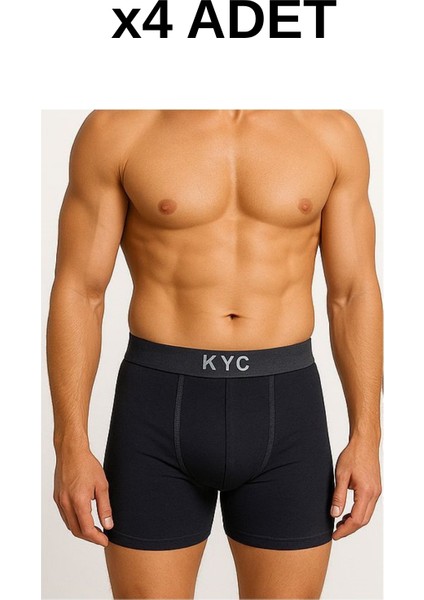 4 Adet Siyah Likralı Pamuklu Boxer