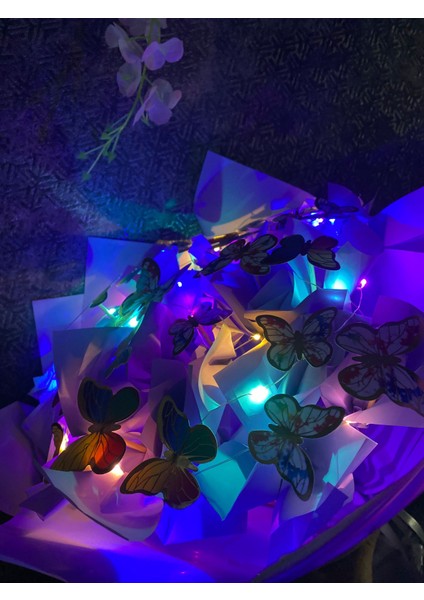 25LI' Özel Kelebek Buketi LED Işıklı-Yapay Çiçek-Hediyelik