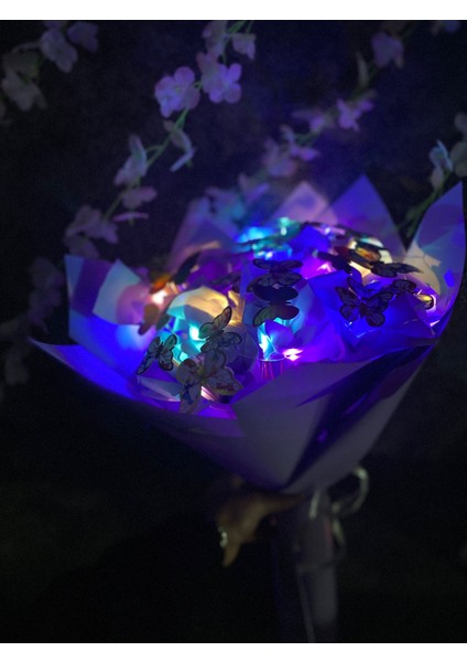 25LI' Özel Kelebek Buketi LED Işıklı-Yapay Çiçek-Hediyelik