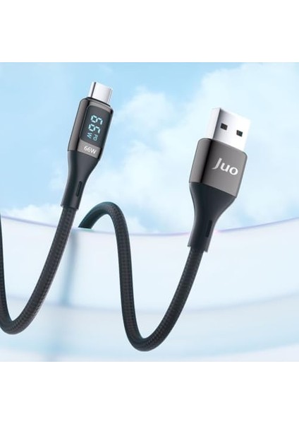 66W Dijital LED Ekranlı Örgülü Usb-A To USB Type-C Hızlı Şarj ve Data Kablosu 2 Metre