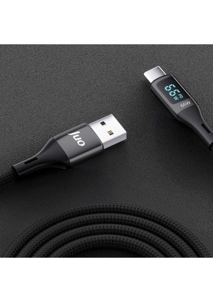 66W Dijital LED Ekranlı Örgülü Usb-A To USB Type-C Hızlı Şarj ve Data Kablosu 2 Metre