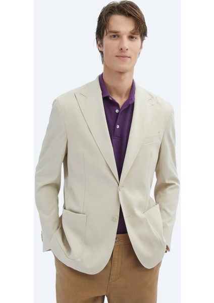 Bej Desenli Modern Fit Ceket