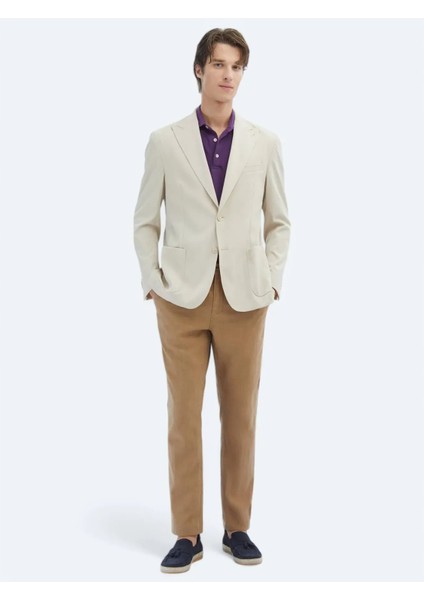 Bej Desenli Modern Fit Ceket