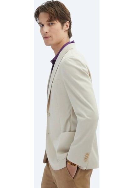 Bej Desenli Modern Fit Ceket