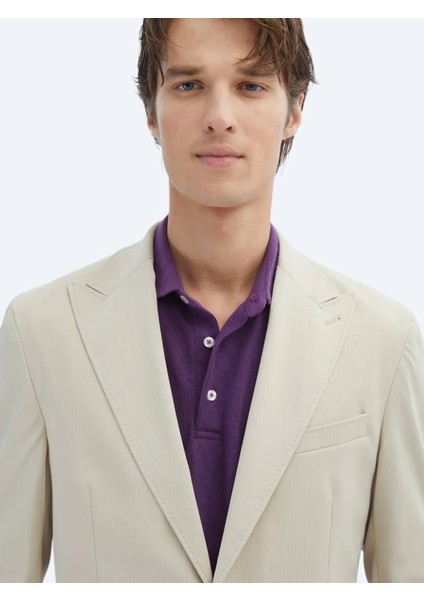 Bej Desenli Modern Fit Ceket
