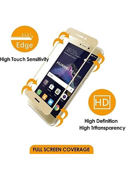Huawei P9 Lite 2017 Uyumlu Full Kaplayan Temperli 5d Ekran Koruyucu Cam (Gold)