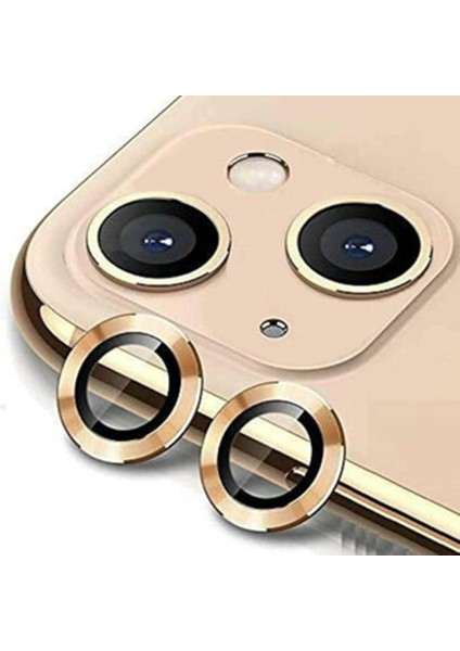 iPhone 13 ile Uyumlu Premium Kalite Safir Kamera Lens Koruyucu Telefon Kamerası Için Tüm Darbe ve Çiziklere Karşı Ultra Tam Koruma Sağlar - Full Hd 4K Görüntü Kalitesi Sunar (Gold)