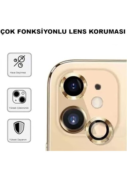 iPhone 13 ile Uyumlu Premium Kalite Safir Kamera Lens Koruyucu Telefon Kamerası Için Tüm Darbe ve Çiziklere Karşı Ultra Tam Koruma Sağlar - Full Hd 4K Görüntü Kalitesi Sunar (Gold)