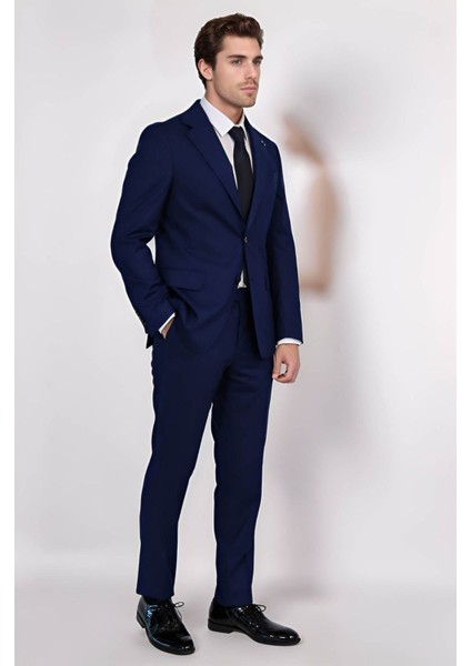 /yünlü Mono Yaka Slim Takım Elbise Navy