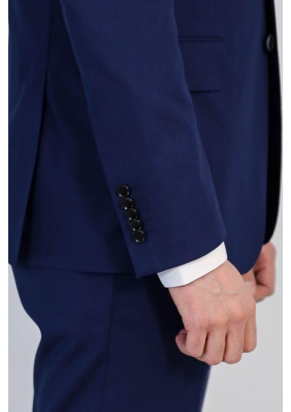 /yünlü Mono Yaka Slim Takım Elbise Navy