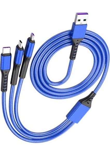 Powermaster PM-26334 3 In 1 Mavi 1.2 Metre Şarj Kablosu
