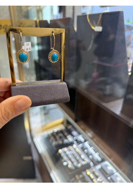 Mavi Boncuk Altın Küpe