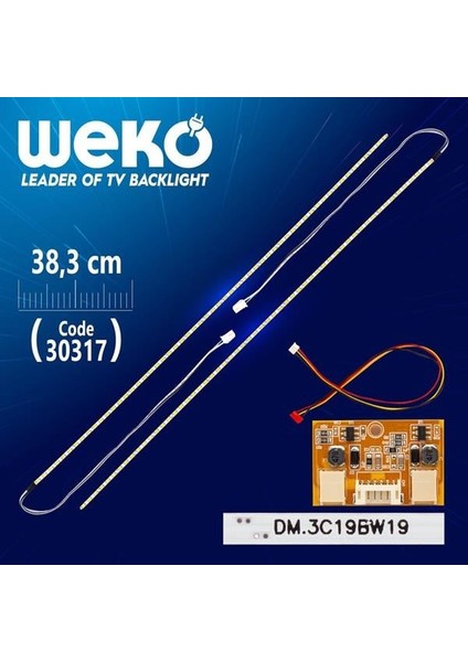 19'' Inch 38.3 cm 54 Ledli 12V Universal Monitör E-Led Çift Led-Sürücü-Kablo Takımı (WK-0140)