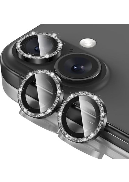 Trend iPhone 16 / iPhone 16 Plus Taşlı Lens Koruyucu Premium Kalite ve Görünüm Siyah Black