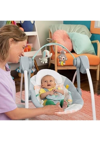 Starts Bebek Salıncağı, Uyarlanabilir Hız, Kumaş Oyuncaklar, Müzik, Çıkarılabilir Oyuncak Barı, 0-9 Ay 3-9 kg (Tuhaf Vahşi) ile Portatif Otomatik 6 Vitesli