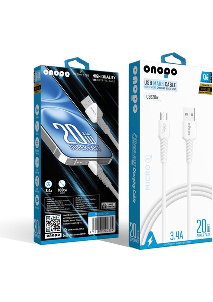 Android Uyumlu Micro To USB Kablo 3.4A Uyumlu Hızlı Şarj ve Data Kablosu 1m - Q6