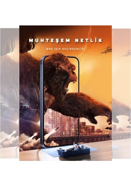 X-Gorilla iPhone 15 Pro Max Uyumlu Tam Kaplayan Tozsuz Uygulama 9h Ekran Koruyucu Kırılmaz Temperli Cam