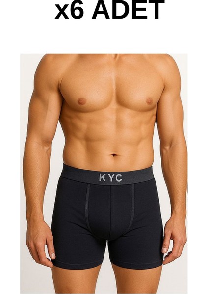 6 Adet Siyah Likralı Pamuklu Boxer