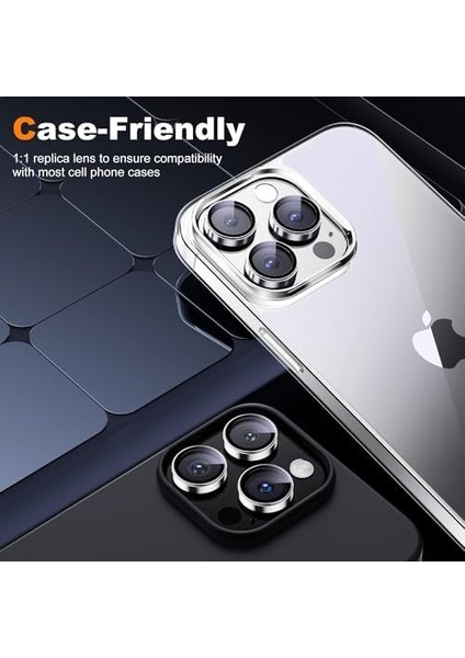 Trend iPhone 16 Pro ve iPhone 16 Pro Max Kamera Camı Lens Koruyucu Halka Set - Beyaz Titanyum