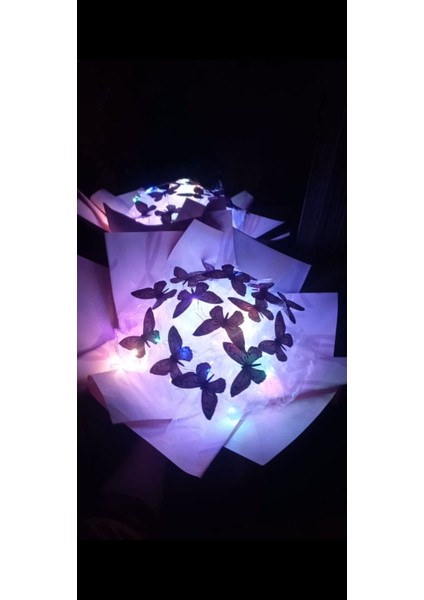 Kelebek Buketi LED Işıklı-Yapay Çiçek-Özel Ürün-Hediyelik