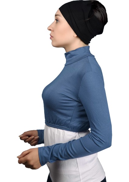 Uzun Kol Balıkçı Yaka Boğazlı Likralı Penye Kadın Yarım Body - Açık Kot modelleri