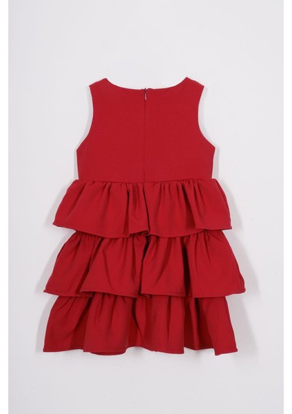 Bisiklet Yaka Kurdele Detaylı Eteği Fırfırlı Sıfır Kol Kırmızı Renk Kız Çocuk Elbise fiyatları