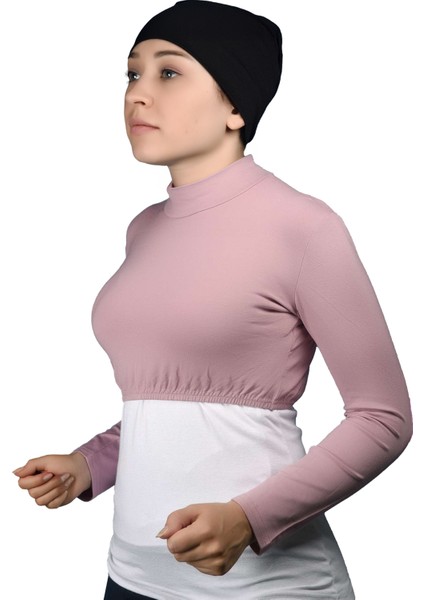 Uzun Kol Balıkçı Yaka Boğazlı Likralı Penye Kadın Yarım Body - Koyu Pembe fiyatları